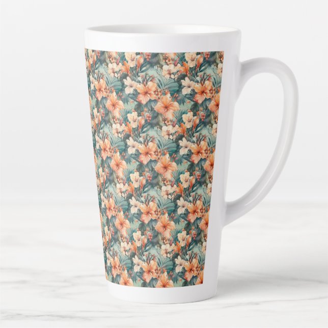 Caneca De Café Latte Caneca de Latte de Cerâmica com Estampa de Hibisco (Direita)