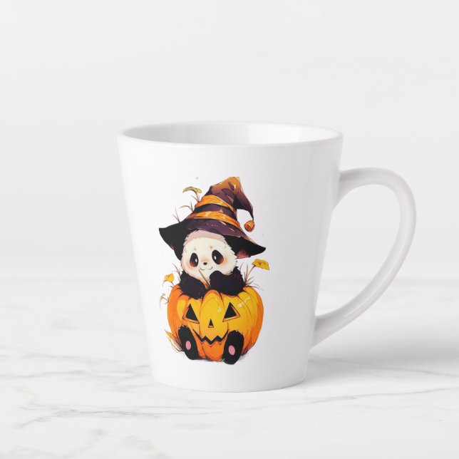 Caneca De Café Latte Caneca de Latte de Halloween de Panda Fofo | Panda (Direita)