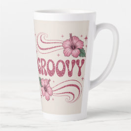 Caneca De Café Latte Caneca de Latte de Hibisco Rosa Groovy Retro