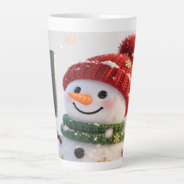 Caneca De Café Latte Caneca de Latte de Natal com Boneco de Neve Selfie (Frente)