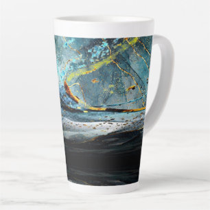 Caneca De Café Latte Caneca de Latte de Onda Abstrata Azul e Preta Mode