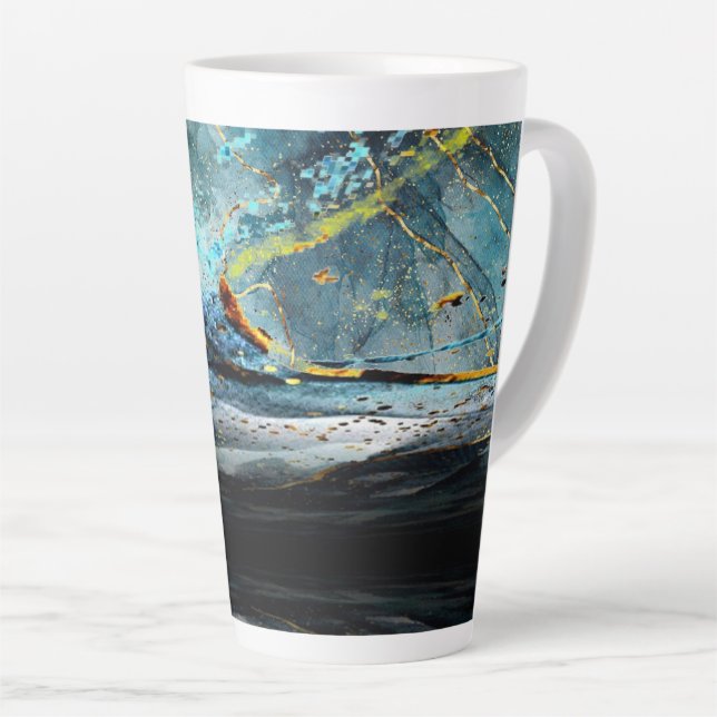 Caneca De Café Latte Caneca de Latte de Onda Abstrata Azul e Preta Mode (Ângulo direito)