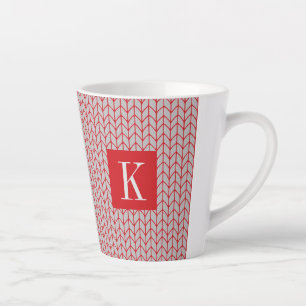 Caneca De Café Latte Caneca de Latte em Malha Cinza Vermelha + Inicial