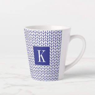 Caneca De Café Latte Caneca de Latte em Malha LINHA AZUL + Inicial II