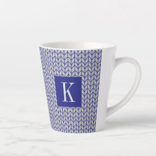 Caneca De Café Latte Caneca de Latte em Tricô CINZA AZUL + Inicial II
