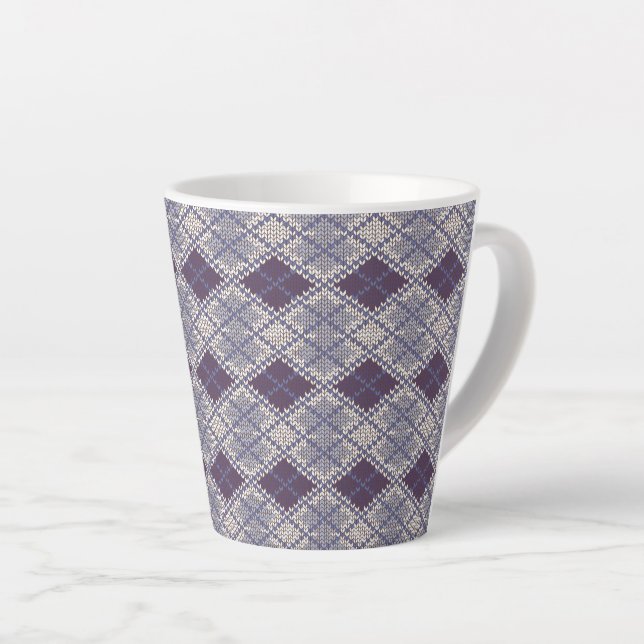 CANECA DE CAFÉ LATTE CANECA DE LATTE EM TRICÔ PLUM ARGYLE (Ângulo direito)
