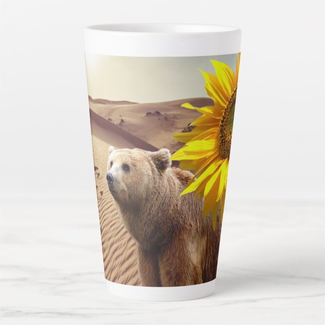 Caneca De Café Latte Caneca de Latte Flor de Girassol Urso (Frente)