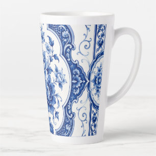 Caneca De Café Latte Caneca de Latte Floral Azul Vintage