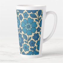 Caneca de Latte Floral Retro Azul 12 e 17 oz