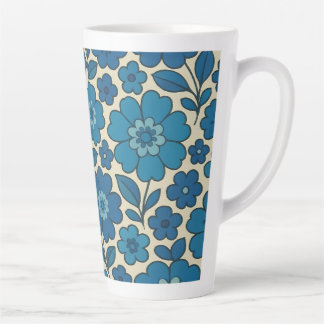Caneca De Café Latte Caneca de Latte Floral Retro Azul 12 e 17 oz