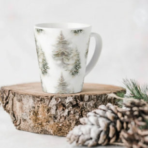 Caneca De Café Latte Caneca de Latte Floresta de Pinheiro Aquarela
