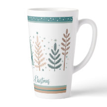 Caneca de latte grande com árvores de Natal minima