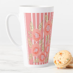 Caneca De Café Latte Caneca de latte grande com flores de coral e listr