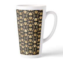 Caneca de latte grande em preto e dourado rosa Art