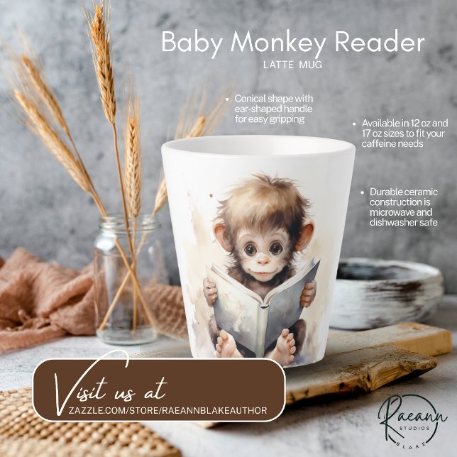 Caneca De Café Latte Caneca de Latte Macaco Bebê Leitor (Criador carregado)