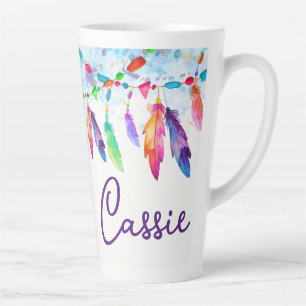 Caneca De Café Latte caneca de latte personalizada com penas boho