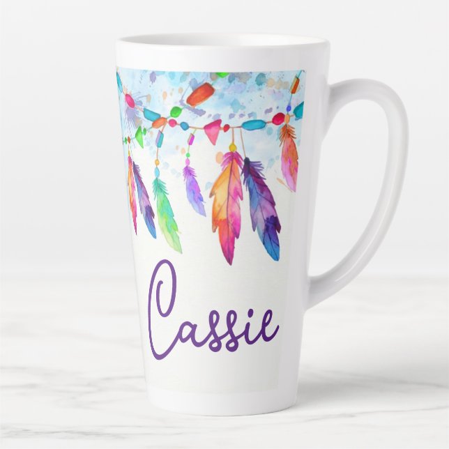 Caneca De Café Latte caneca de latte personalizada com penas boho (Direita)