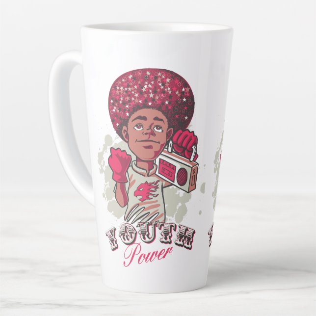 Caneca De Café Latte Caneca de Latte – Poder da JUVENTUDE Afro & Boombo (Ângulo esquerdo)