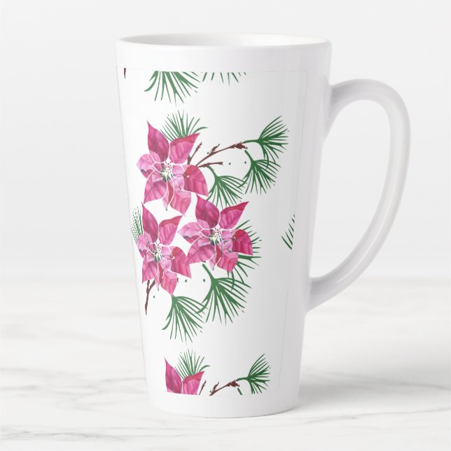 Caneca De Café Latte Caneca de latte Poinsettia Rosa (Direita)