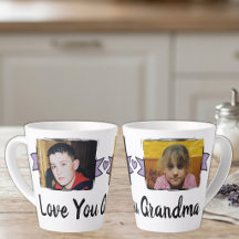 Caneca de latte roxa com 2 fotos de amor para a vo