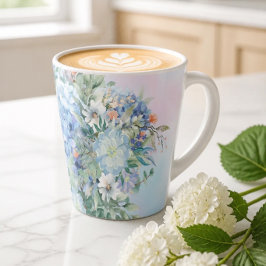 Caneca De Café Latte Caneca Flor de Hortênsia Azul e Latte