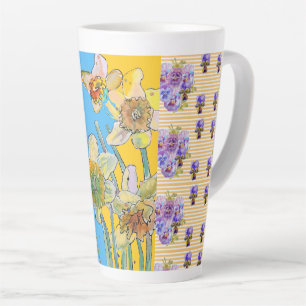 Caneca De Café Latte Caneca Latte Azul-Amarelo-Daffodil Pintada à Mão