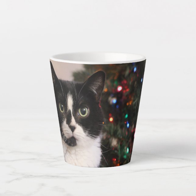 Caneca De Café Latte Caneca Latte de Gato de Natal (Frente)
