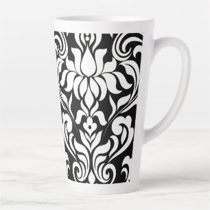 Caneca De Café Latte Caneca Latte em damasco preto e branco (jornal cor