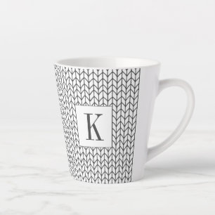 Caneca De Café Latte Caneca Latte MALHA LINHA PRETA + Inicial
