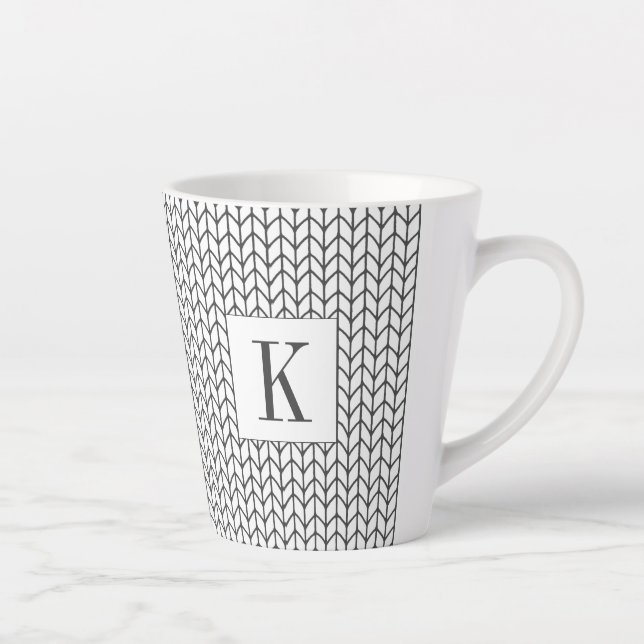 Caneca De Café Latte Caneca Latte MALHA LINHA PRETA + Inicial (Direita)