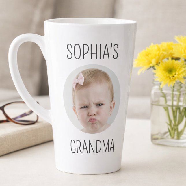 Caneca De Café Latte Caneca Vovó Latte com Foto do Bebê Presente Person (Personalized Grandma Latte Mug with Baby Photo Custom Gift)