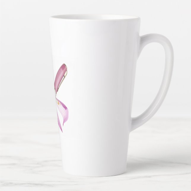 Caneca De Café Latte caneta branca com laço rosa (Direita)