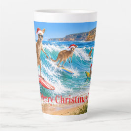 Caneca De Café Latte Canguru de Natal Surfando Bells Beach