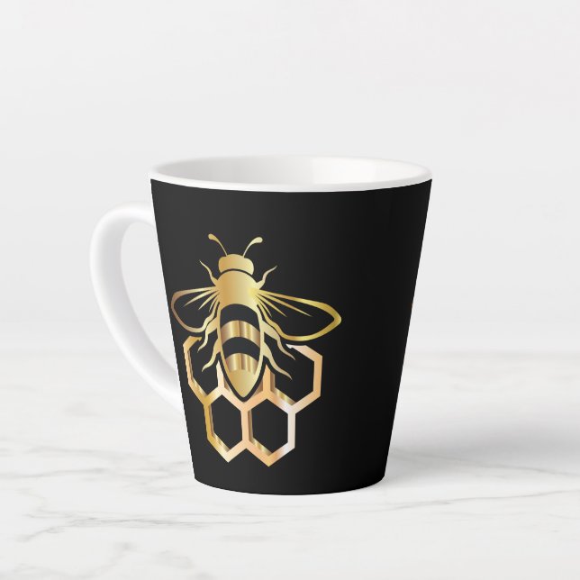 Caneca De Café Latte Canhão de Abelhas Preto e Dourado (Ângulo esquerdo)