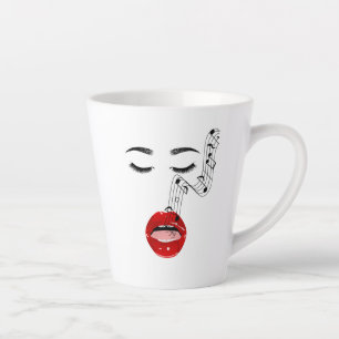 Caneca De Café Latte Cantando Rosto Feminino com Notas Musicais