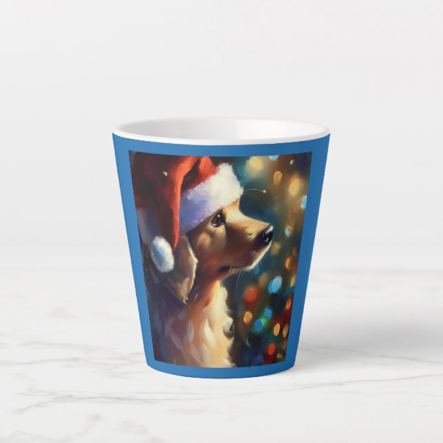 Caneca De Café Latte Cão de Natal 3 (Frente)