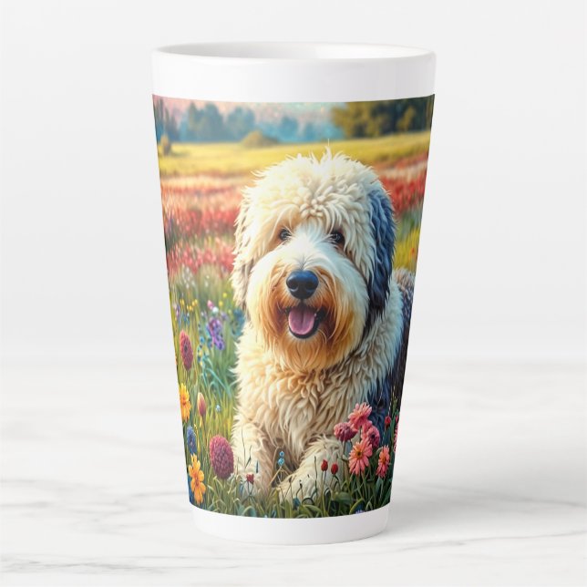 Caneca De Café Latte Cão de Pastoreio Inglês Antigo (Frente)