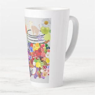 Caneca De Café Latte cão, gato, frutas e flores