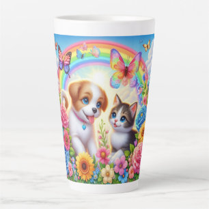 Caneca De Café Latte Cãozinho/cachimbo/arco-íris de gatinho