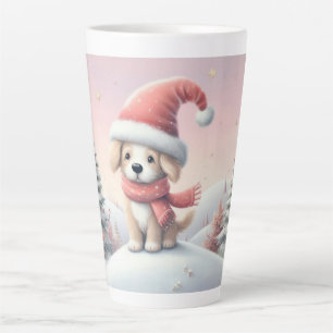 Caneca De Café Latte Cãozinho de Natal bonito com chapéu de Santa