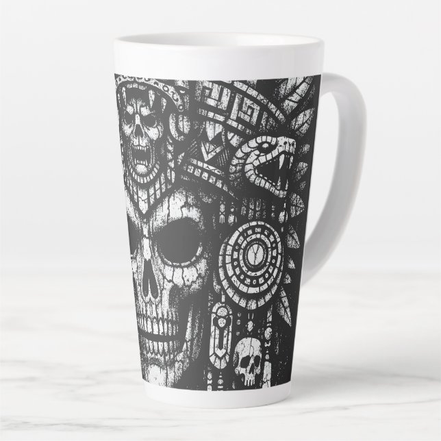 Caneca De Café Latte Capacete de Caveira Asteca por BurnsInHell (Ângulo direito)
