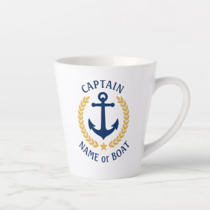 Caneca De Café Latte Capitão Boat Name Anchor Dourado Laurel Star