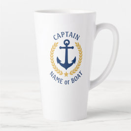 Caneca De Café Latte Capitão Boat Name Anchor Dourado Style Laurel Star