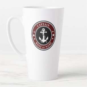 Caneca De Café Latte Capitão de Barco ou Nome Grande Vermelho