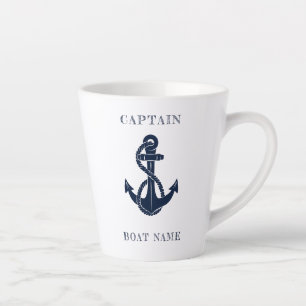 Caneca De Café Latte Capitão Marinho Blue Anchor do Nome do Barco Náuti