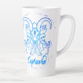 Caneca De Café Latte Capricorn zodiac sign bright light blue glitter
