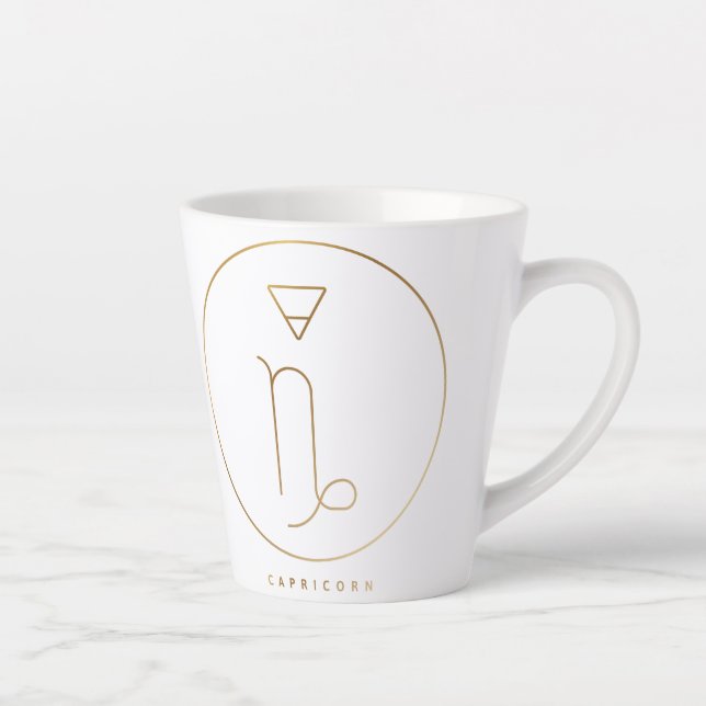 Caneca De Café Latte Capricórnio Dourado Zodiac Emblem (Direita)