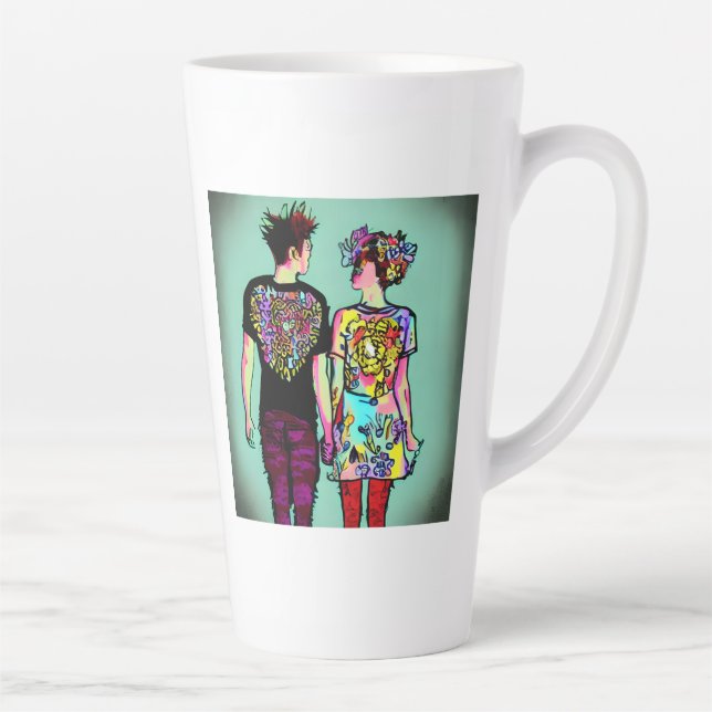 Caneca De Café Latte Cara de Grunge Bonita e Menina de Punk Bonito segu (Direita)