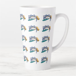 Caneca De Café Latte Caranguejo Azul Desenhado à Mão com Cabeleireiro M