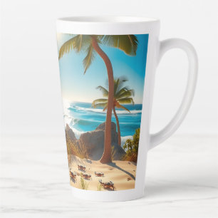 Caneca De Café Latte Caranguejos Marinhos na Praia Tropical – Oceano Se